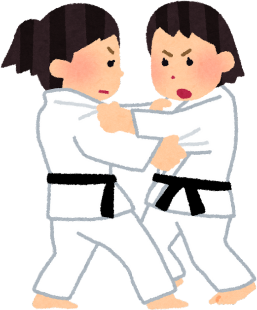 Illustration of Female Judokas Engaged in Randori